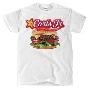 Carls Jr Burger Vintage Fast Food Graphic White T Shirt 73